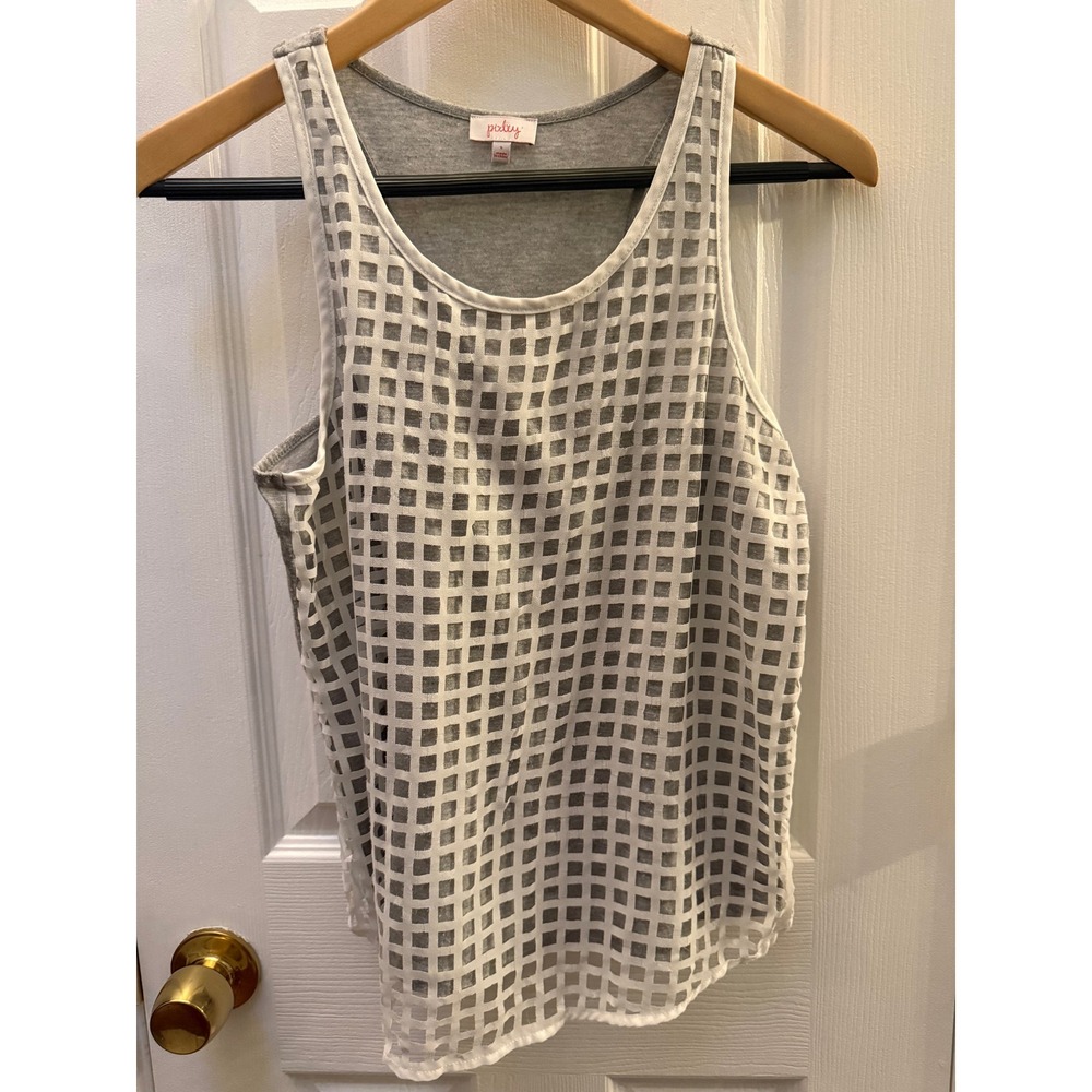 Pixley Womens Grey White Grid Mesh Layered Racerback Tank Top S SFT9203